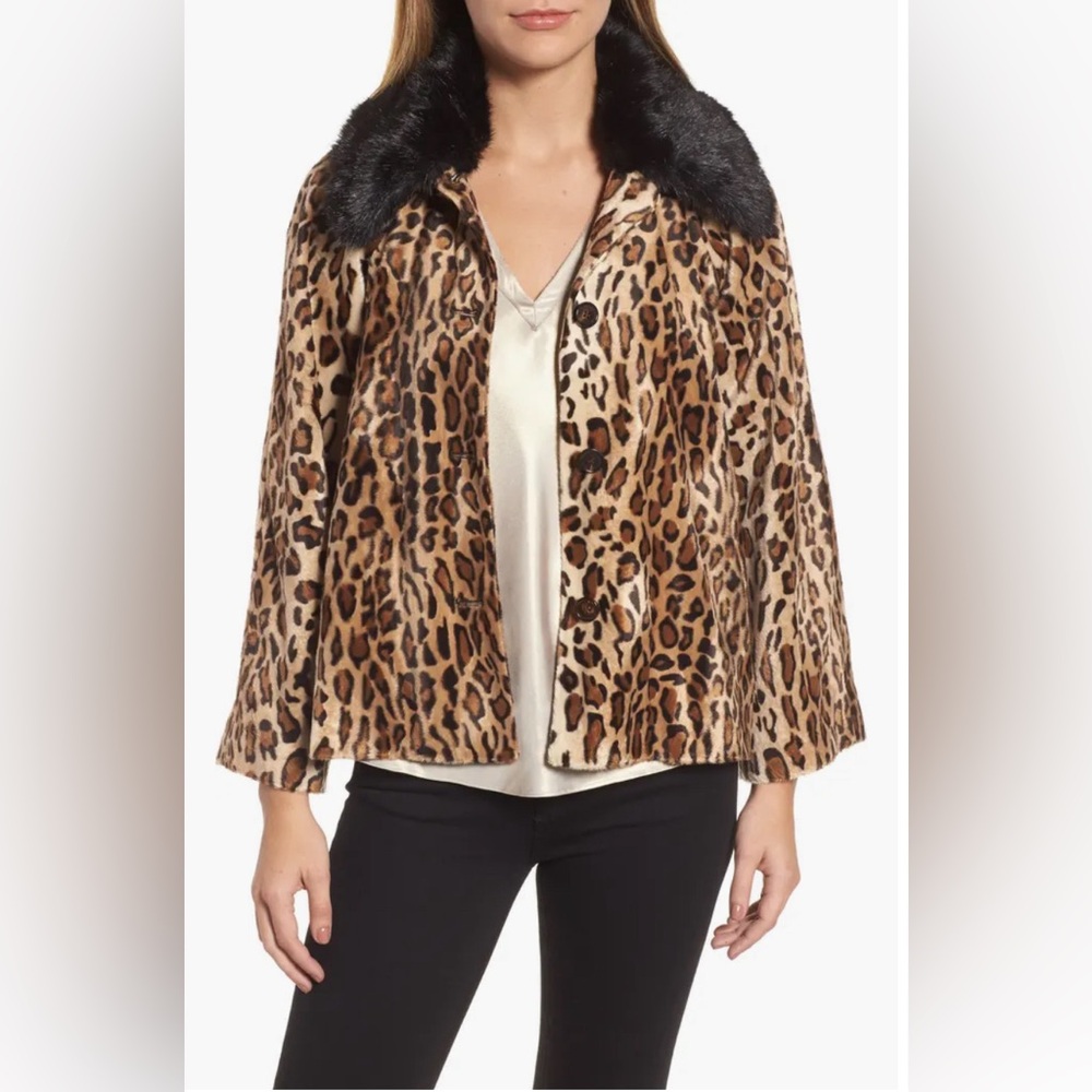 NWOT Velvet by Graham & Spencer Leopard Print Faux Fur Jacket Sz. Large